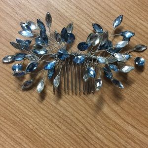 Handcrafted Large Blue and Silver Hair comb